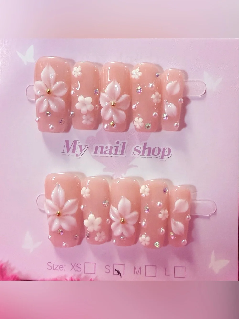 Pink Floral Press-On Nails